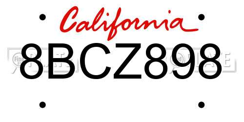 8BCZ898 California License Plate