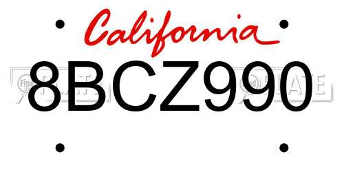 8BCZ990 California License Plate