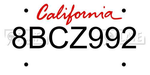 8BCZ992 California License Plate