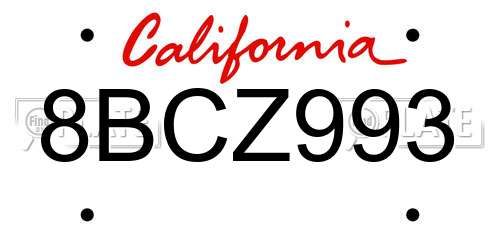 8BCZ993 California License Plate