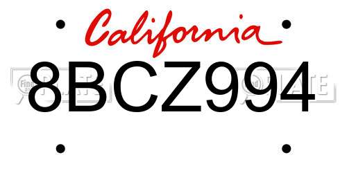 8BCZ994 California License Plate