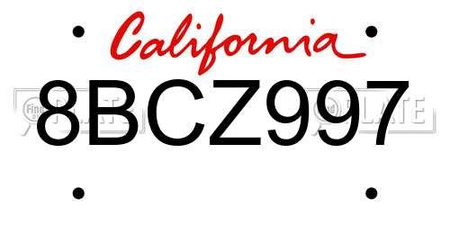 8BCZ997 California License Plate