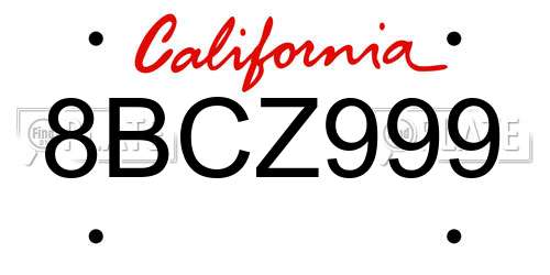 8BCZ999 California License Plate