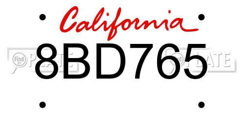 8BD765 California License Plate