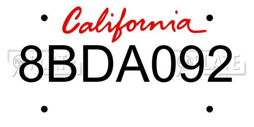 8BDA092 California License Plate