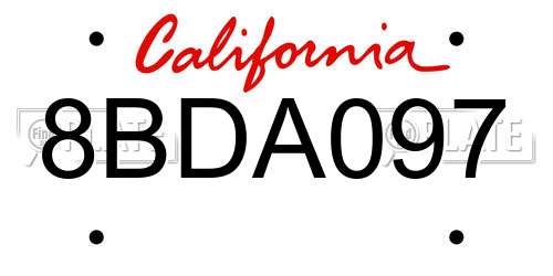 8BDA097 California License Plate