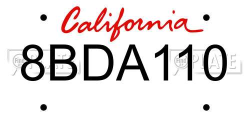 8BDA110 California License Plate