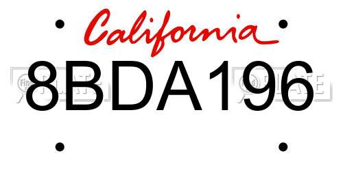 8BDA196 California License Plate