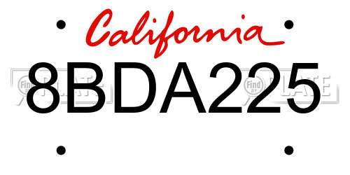 8BDA225 California License Plate