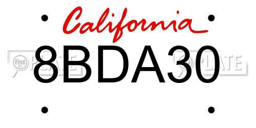 8BDA30 California License Plate
