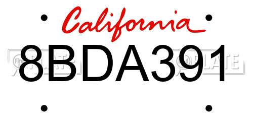 8BDA391 California License Plate