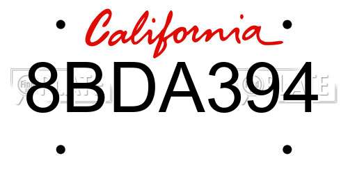 8BDA394 California License Plate