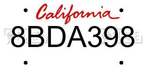 8BDA398 California License Plate