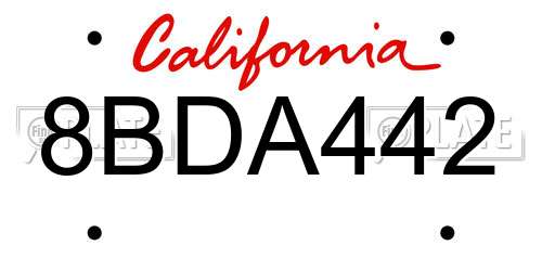 8BDA442 California License Plate