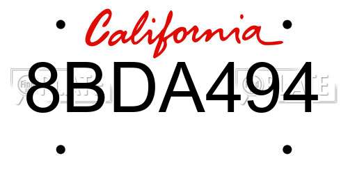 8BDA494 California License Plate
