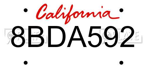 8BDA592 California License Plate