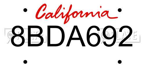 8BDA692 California License Plate