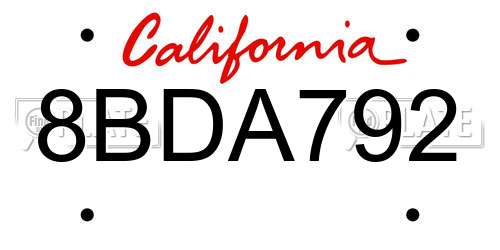 8BDA792 California License Plate