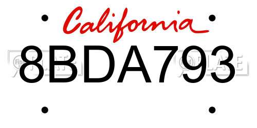 8BDA793 California License Plate