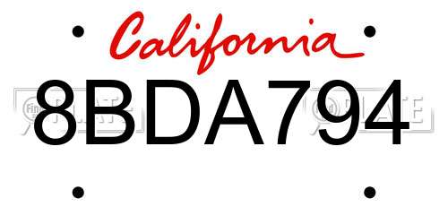 8BDA794 California License Plate