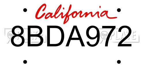 8BDA972 California License Plate