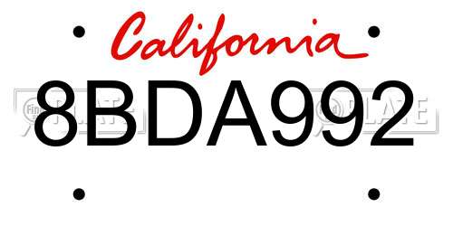 8BDA992 California License Plate