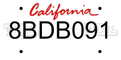 8BDB091 California License Plate