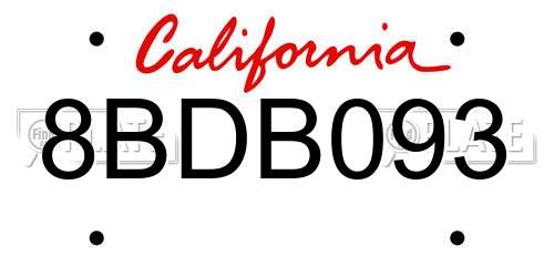 8BDB093 California License Plate