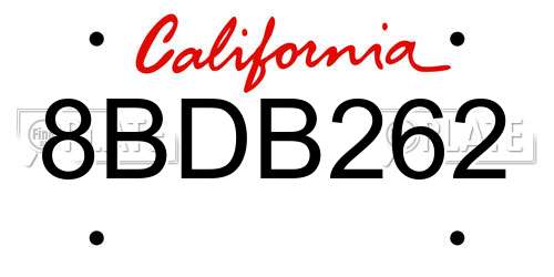 8BDB262 California License Plate