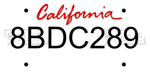 8BDC289 California License Plate