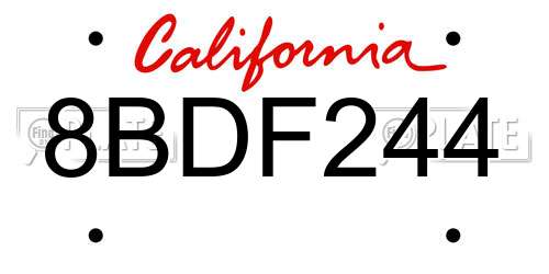 8BDF244 California License Plate