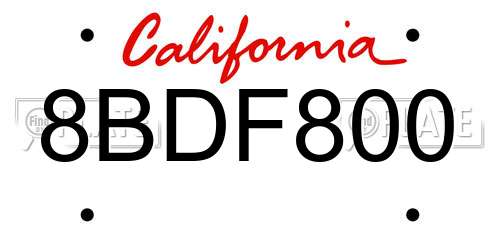 8BDF800 California License Plate