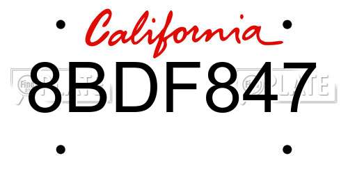 8BDF847 California License Plate