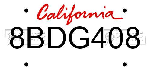 8BDG408 California License Plate