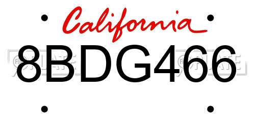 8BDG466 California License Plate