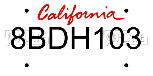 8BDH103 California License Plate