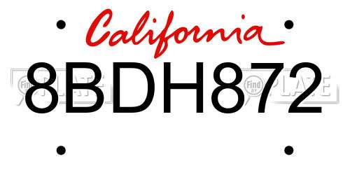 8BDH872 California License Plate