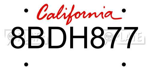 8BDH877 California License Plate