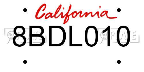 8BDL010 California License Plate