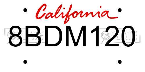 8BDM120 California License Plate