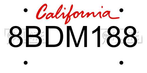 8BDM188 California License Plate