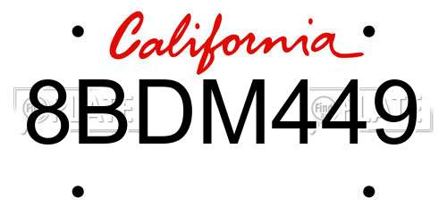 8BDM449 California License Plate