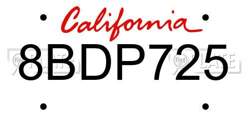 8BDP725 California License Plate