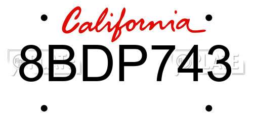 8BDP743 California License Plate