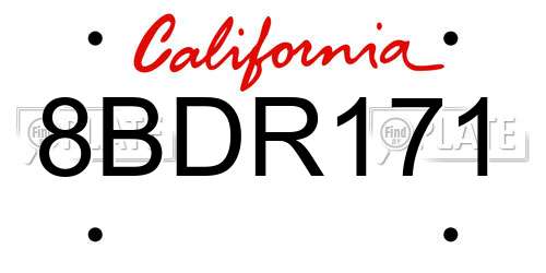 8BDR171 California License Plate