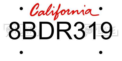8BDR319 California License Plate