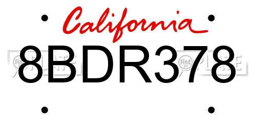 8BDR378 California License Plate