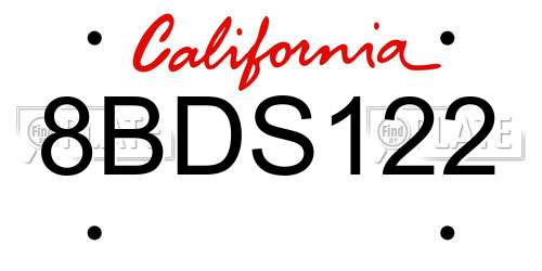 8BDS122 California License Plate