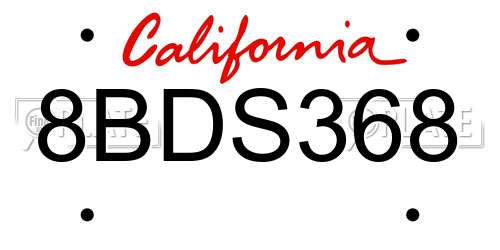 8BDS368 California License Plate