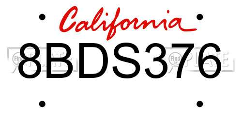 8BDS376 California License Plate